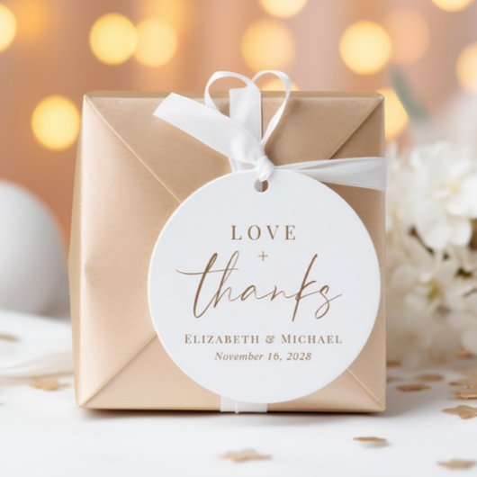 Étiquettes Cadeau Chic Amour Et Merci Gold Typographie Mariage