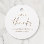 Étiquettes Cadeau Chic Amour Et Merci Gold Typographie Mariage (Devant)
