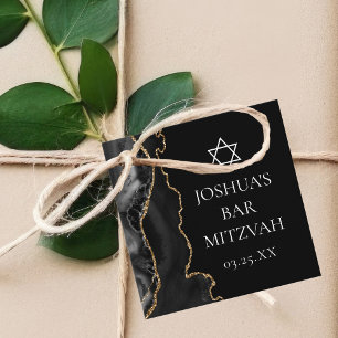 Étiquettes Cadeau Chic Black Gold Agate Bar Mitzvah Custom Party