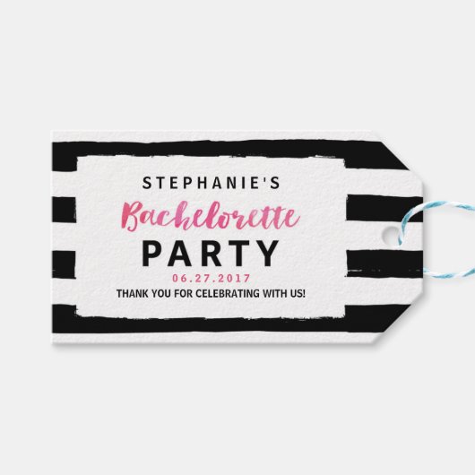 Étiquettes-cadeau Chic Black & White Stripes Bachelorette Party (Devant (Horizontal))
