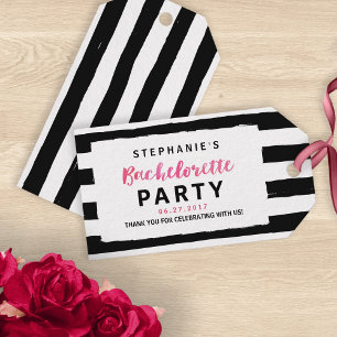 Étiquettes-cadeau Chic Black & White Stripes Bachelorette Party