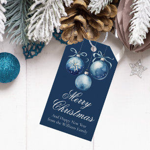 Étiquettes-cadeau Chic Bleu Joyeux ornements de Noël Customisés