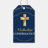 Étiquettes-cadeau Chic Bleu Marine Or Garçons Confirmation Remerciem (Dos)