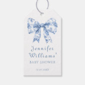 Étiquettes-cadeau Chic Blue Bow Floral bébé garçon douche Merci (Devant)