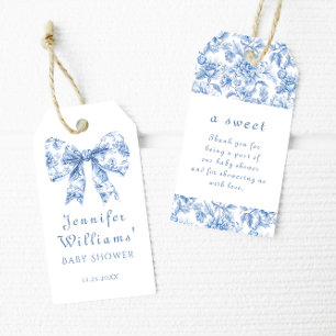 Étiquettes-cadeau Chic Blue Bow Floral bébé garçon douche Merci