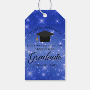 Étiquettes-cadeau Chic Blue Sparkle Graduate Custom Graduate Party