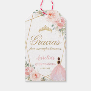 Étiquettes-cadeau Chic Blush Floral Quinceanera Favoriser le Merci