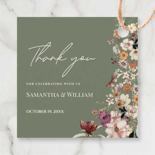 Étiquettes Cadeau Chic Boho Fleur sauvage Rustique Sage Mariage vert (Dos)