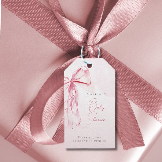 Étiquettes-cadeau Chic Bow Aquarelle rose Baby shower fille