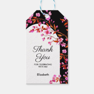 Étiquettes-cadeau Chic cerise en fleurs Sakura noir blanc anniversai