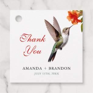 Étiquettes Cadeau Chic colibri et Mariage de fleurs orange