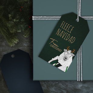 Étiquettes-cadeau Chic Drôle Fête Fleece Navidad Vert Foncé Mouton
