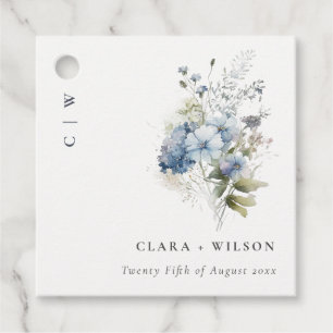 Étiquettes Cadeau Chic Dusky Blue Aquarelle Cottage Floral Mariage