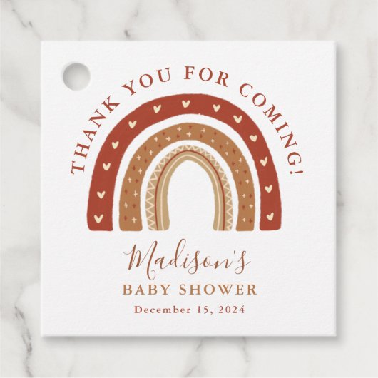 Étiquettes Cadeau Chic en terre cuite Boho Rainbow Baby shower Merci (Devant)