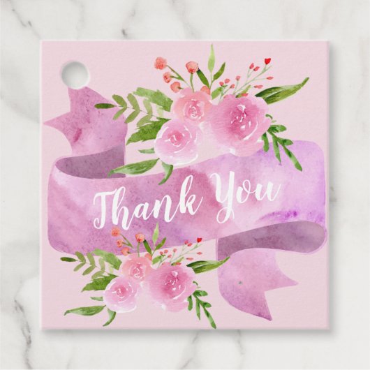 Étiquettes Cadeau Chic Fleur Rose Pâle Merci Chic Féminin (Devant)