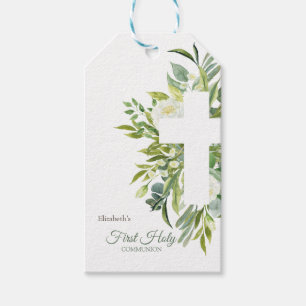 Étiquettes-cadeau Chic Fleurs Entrelacées Première Sainte Communion
