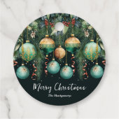 Étiquettes Cadeau Chic Gold and Green Christmas Tree Ornaments (Devant)