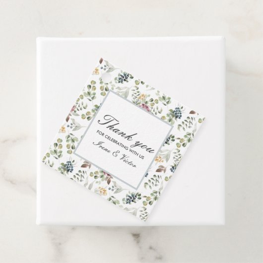 Étiquettes Cadeau Chic gris bleu Anemone fleur merci mariage (En situation)