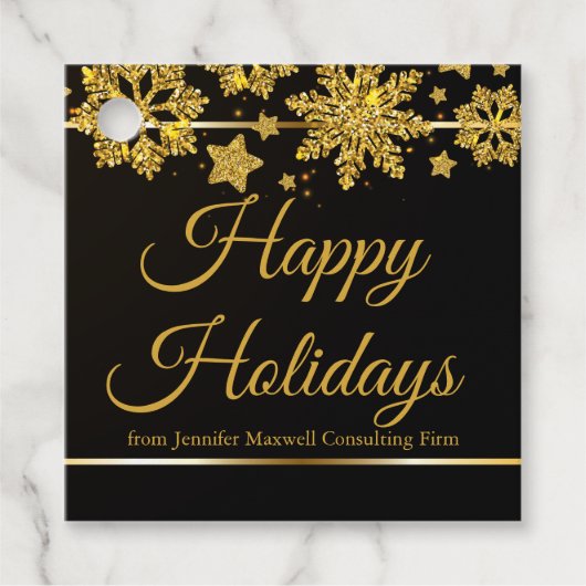 Étiquettes Cadeau Chic Happy Holidays Black Gold Snowflake Custom (Devant)