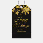 Étiquettes-cadeau Chic Happy Holidays Black Gold Snowflake Custom (Devant)