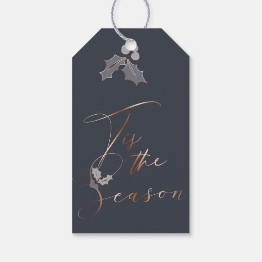 Étiquettes-cadeau Chic Holiday Tis Season Dusty Blue Copper (Dos)