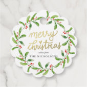 Étiquettes Cadeau Chic Joyeux Noël Holly Wreath | Script Gold (Dos)