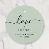 Étiquettes Cadeau Chic Love Et Merci Sage Green Mariage (Dos)
