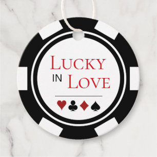Étiquettes Cadeau Chic Lucky In Love Black White Poker Chip Mariage