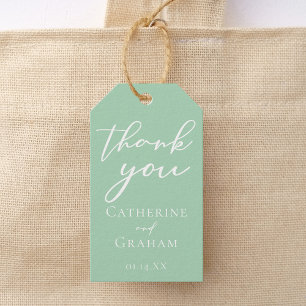Étiquettes-cadeau Chic Mint Green Typographie Blanc Mariage de print