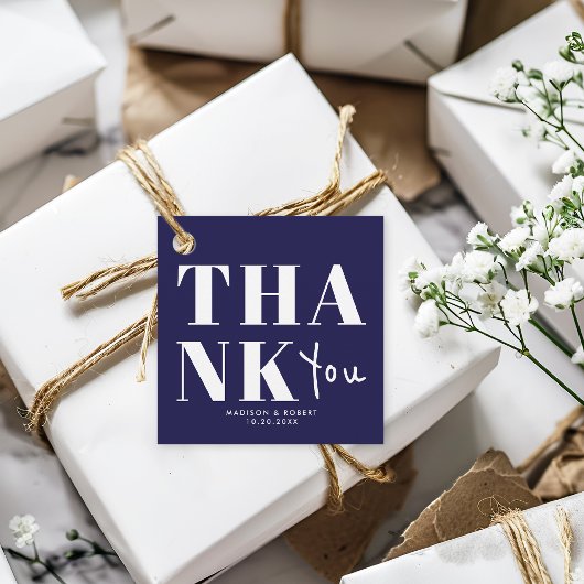 Étiquettes Cadeau Chic Navy Blue Bold Merci de mariage