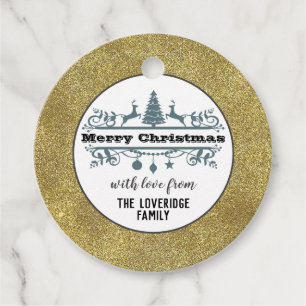 Étiquettes Cadeau Chic noir blanc gris Joyeux Noël or Parties scinti
