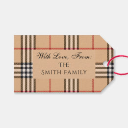 Étiquettes-cadeau Chic Plaid Chaud Mariage Tan | Texte personnalisab