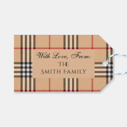 Étiquettes-cadeau Chic Plaid Chaud Mariage Tan | Texte personnalisab