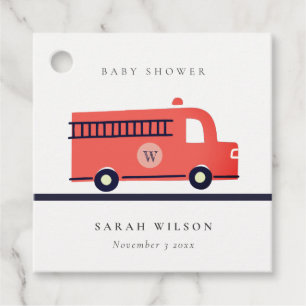 Étiquettes Cadeau Chic Red Navy Baby shower de moteur de camion-feu