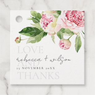 ÉTIQUETTES CADEAU CHIC ROSE VERT PEONY FLORAL LOVE MERCI MARIAGE