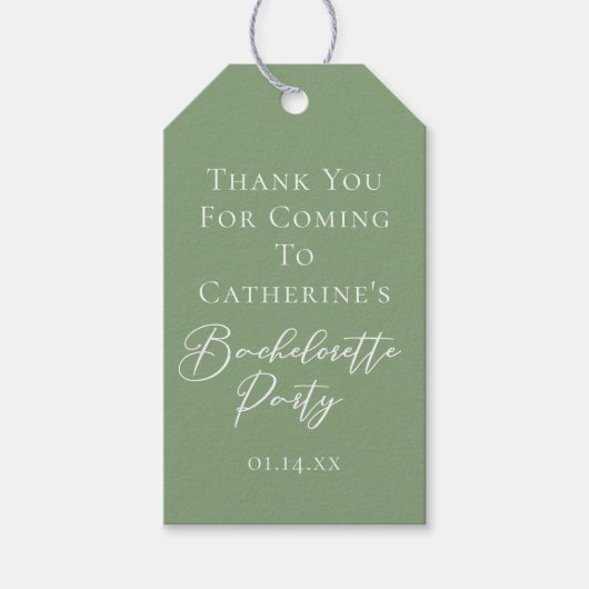 Étiquettes-cadeau Chic Sage Green Bachelorette Party Personalized (Devant)