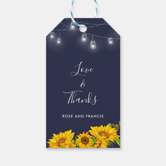 Étiquettes-cadeau Chic Script Love & Merci Sunflower Rustic Mariage (Devant)