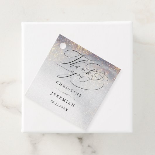 Étiquettes Cadeau Chic Silver Gold Sparkle Aquarelle Mariage de luxe (En situation)
