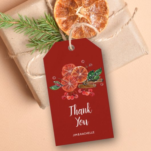 Étiquettes-cadeau Chic tranches d'orange et bâtonnets de cannelle au