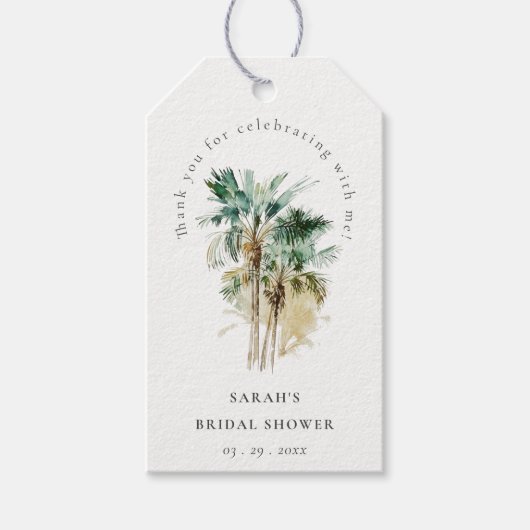 Étiquettes-cadeau Chic Tropical Aquarelle Palm Trees Fête des mariée (Devant)
