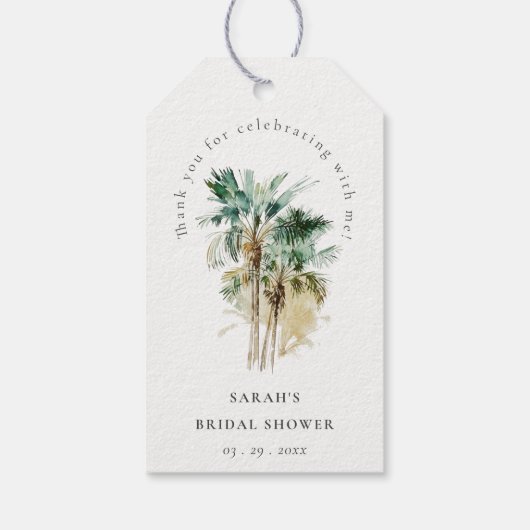Étiquettes-cadeau Chic Tropical Aquarelle Palm Trees Fête des mariée (Dos)