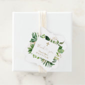 Étiquettes Cadeau Chic Tropical Foliage Merci Script Garçon Baptême (En situation)