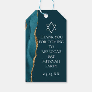 Étiquettes-cadeau Chic Turquoise Gold Bat mitzvah Parti personnalisé