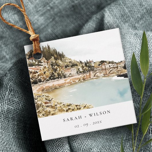 Étiquettes Cadeau Chic Vérone Adige River Italie Mariage d'aquarelle