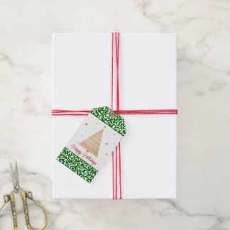 Étiquettes-cadeau Chic Vert foncé blanc Damas Floral Art Motif