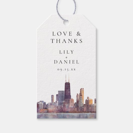 Étiquettes-cadeau Chicago Skyline Wedding Thank You (Devant)