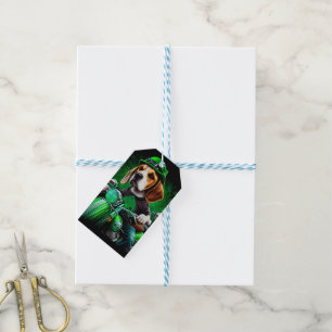 Étiquettes-cadeau Chien Beagle conduisant un vélo la Saint-Patrick