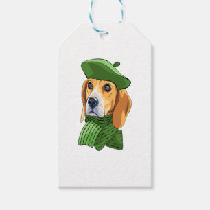 Étiquettes-cadeau Chien Beagle en béret vert français