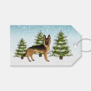 Étiquettes-cadeau Chien Berger Allemand noir et feu Blue Winter Xmas