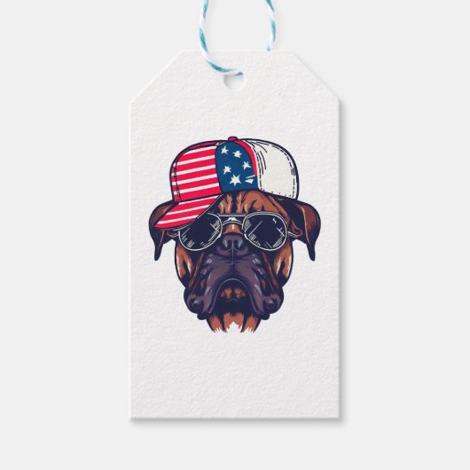 Étiquettes-cadeau Chien Boxer portant du blanc rouge bleu (Devant)